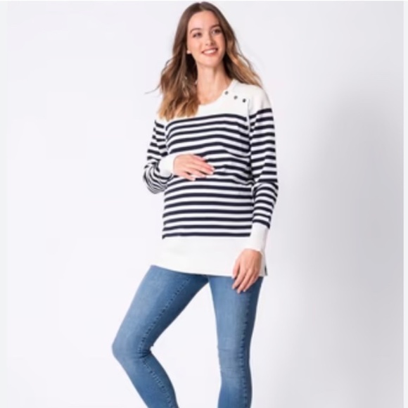 Seraphine Elvira Nautical Stripe Maternity and Nursing Top Size Large - Picture 1 of 5